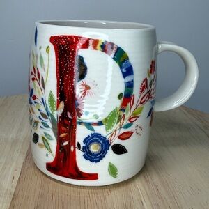 Anthropologie x Starla Halfmann Letter P Floral Coffee Cup Mug